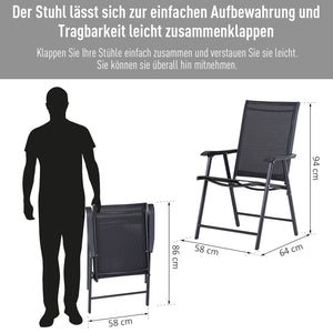Campingstühle 2er-Set 58x64x94cm Schwarz