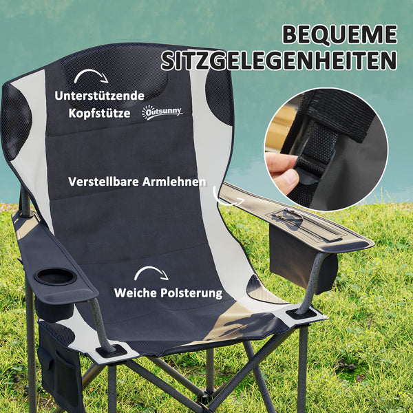 Campingstühle 2er Set faltbar mit Armlehnen Getränkehalter und Kühltasche