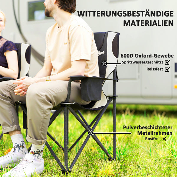 Campingstühle 2er Set faltbar mit Armlehnen Getränkehalter und Kühltasche