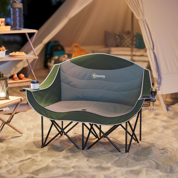 Campingstuhl 2 Sitzer faltbar mit Getränkehalter und Tragetasche grün