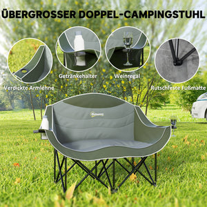 Campingstuhl 2 Sitzer faltbar mit Getränkehalter und Tragetasche grün