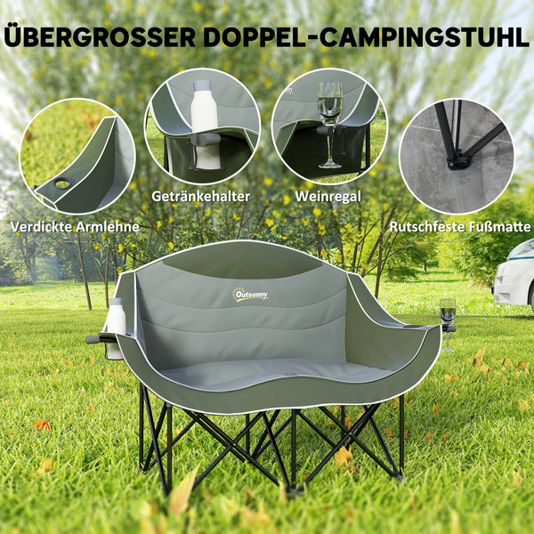 Campingstuhl 2 Sitzer faltbar mit Getränkehalter und Tragetasche grün