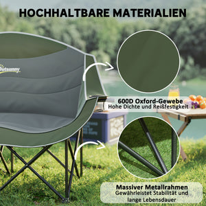 Campingstuhl 2 Sitzer faltbar mit Getränkehalter und Tragetasche grün