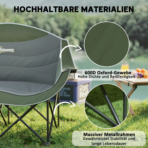 Campingstuhl 2 Sitzer faltbar mit Getränkehalter und Tragetasche grün