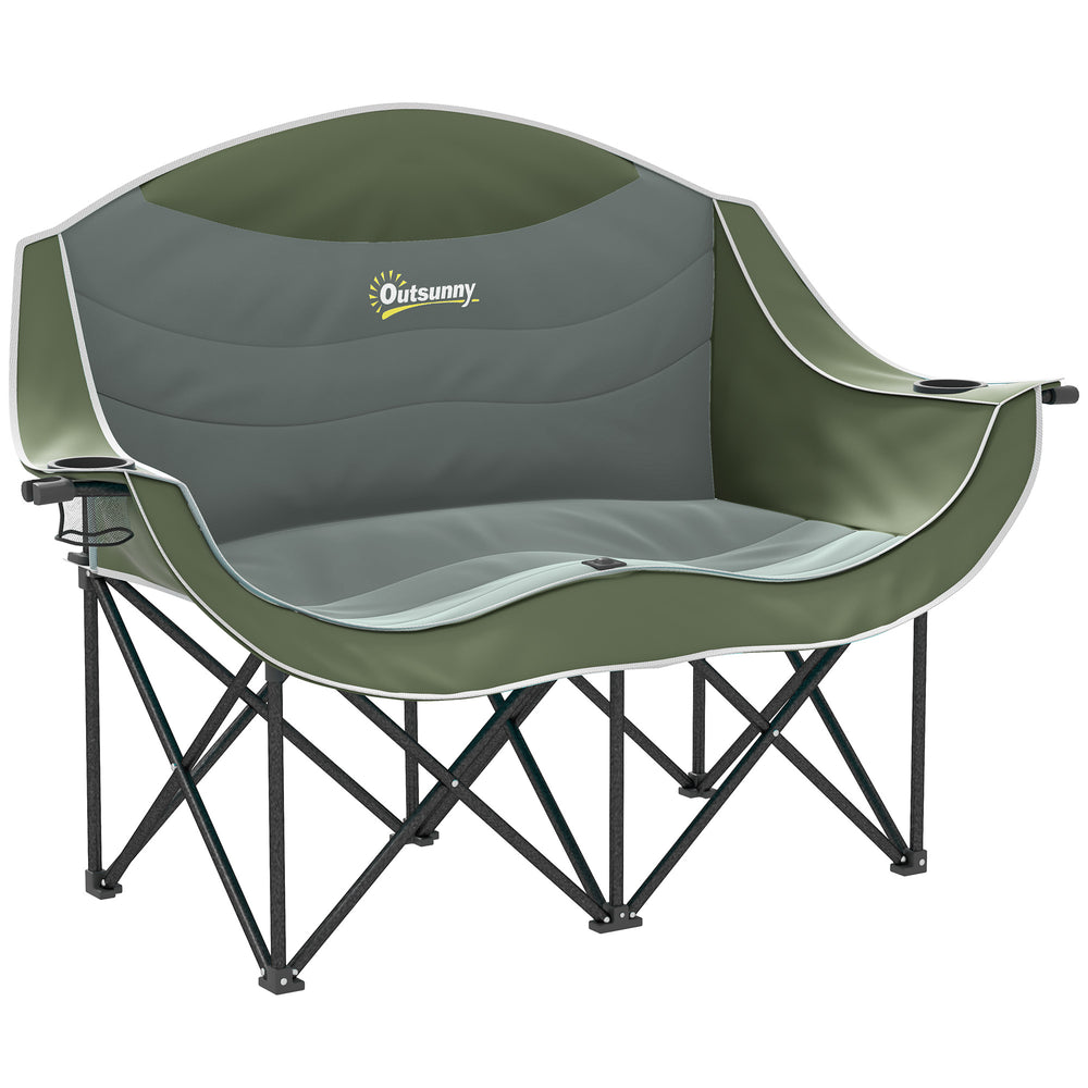 Campingstuhl 2 Sitzer faltbar mit Getränkehalter und Tragetasche grün