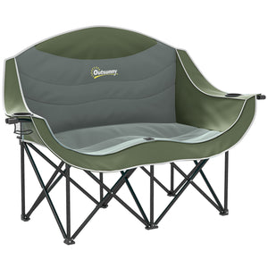 Campingstuhl 2 Sitzer faltbar mit Getränkehalter und Tragetasche grün