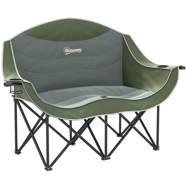 Campingstuhl 2 Sitzer faltbar mit Getränkehalter und Tragetasche grün