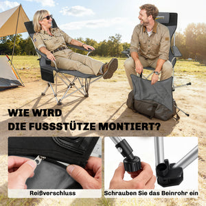Campingstuhl 2er Set faltbar mit Fussstütze und Getränkehalter grau