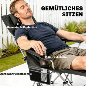Campingstuhl 2er Set faltbar mit Fussstütze und Getränkehalter schwarz