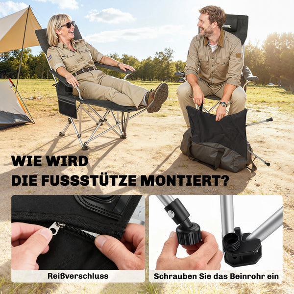 Campingstuhl 2er Set faltbar mit Fussstütze und Getränkehalter schwarz