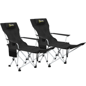 Campingstuhl 2er Set faltbar mit Fussstütze und Getränkehalter schwarz
