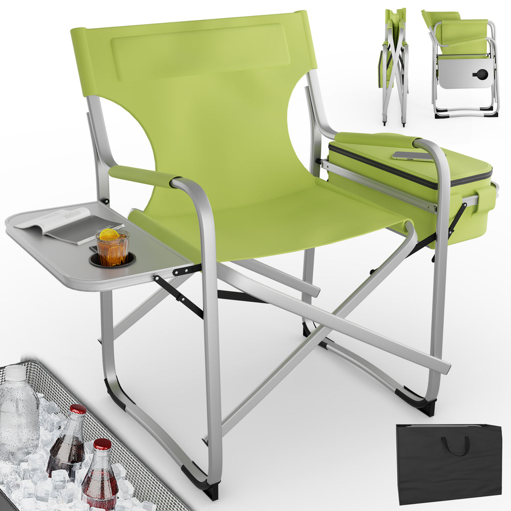 Sedia da campeggio deluxe con borsa termica e tavolo, verde