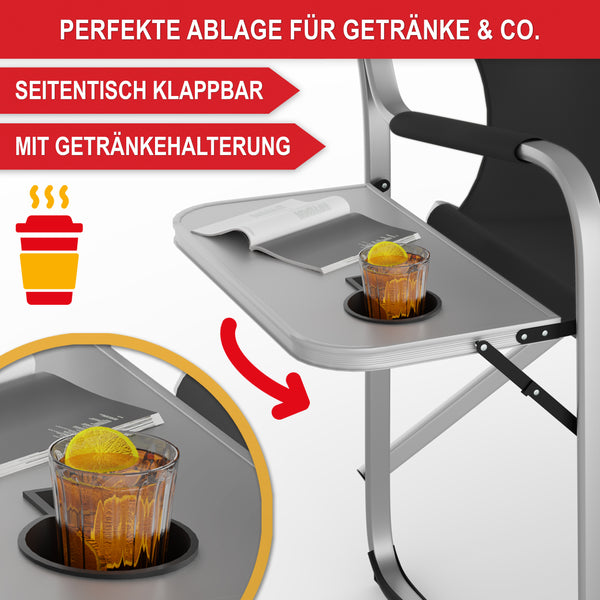 Campingstuhl Deluxe mit Kühltasche und Tisch Schwarz