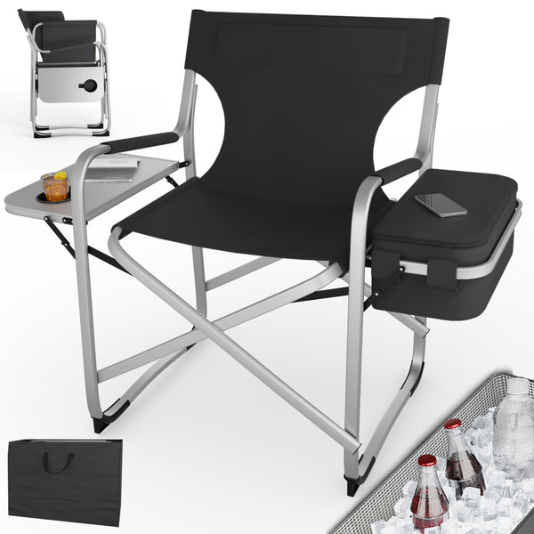 Campingstuhl Deluxe mit Kühltasche und Tisch Schwarz