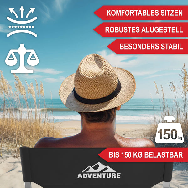Campingstuhl Deluxe mit Kühltasche und Tisch Schwarz