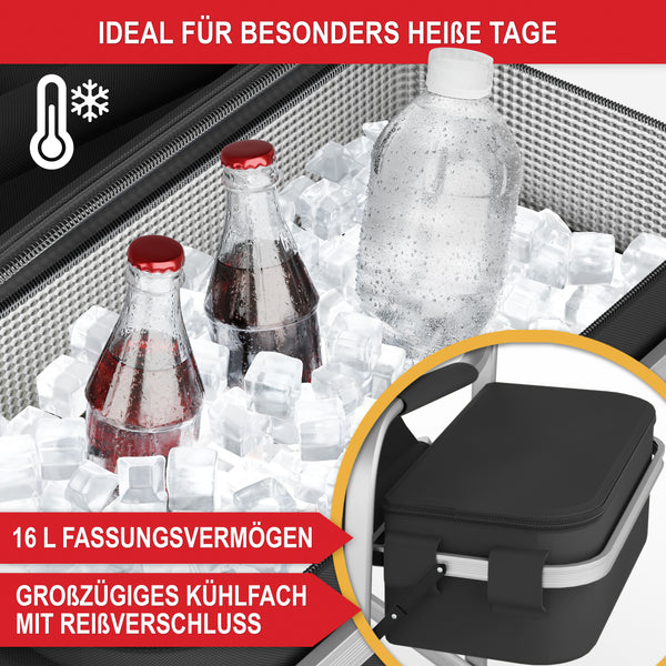 Campingstuhl Deluxe mit Kühltasche und Tisch Schwarz