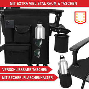 Sedia da campeggio con imbottitura extra, pieghevole e portatile, grigio-nero