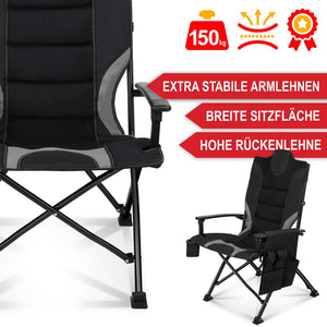 Sedia da campeggio con imbottitura extra, pieghevole e portatile, grigio-nero