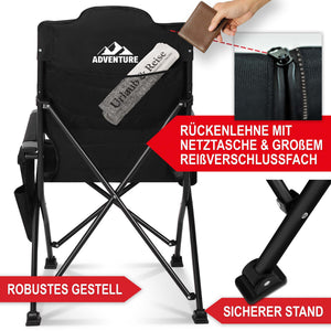 Sedia da campeggio con imbottitura extra, pieghevole e portatile, grigio-nero