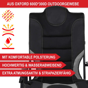 Sedia da campeggio con imbottitura extra, pieghevole e portatile, grigio-nero