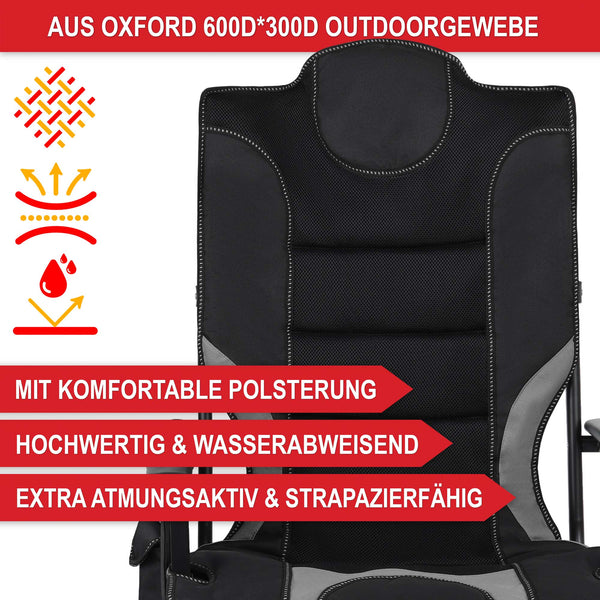 Sedia da campeggio con imbottitura extra, pieghevole e portatile, grigio-nero