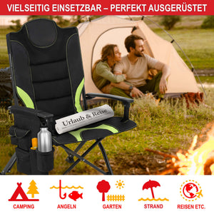 Sedia da campeggio con imbottitura extra, pieghevole e portatile, verde-nero