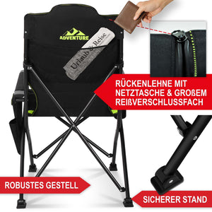 Sedia da campeggio con imbottitura extra, pieghevole e portatile, verde-nero