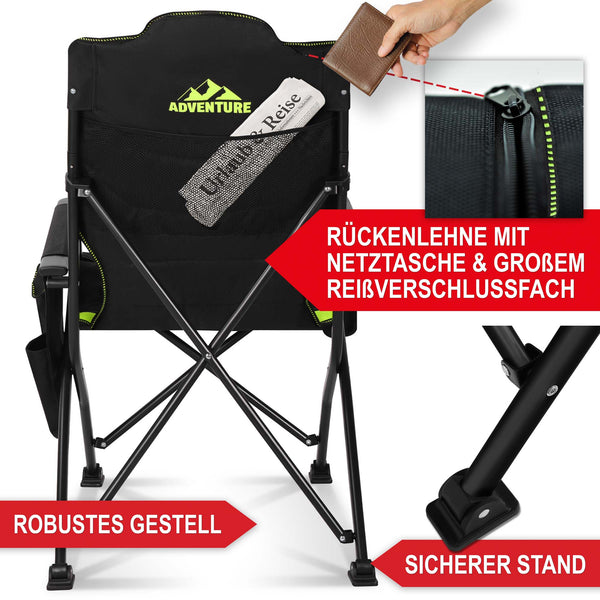 Sedia da campeggio con imbottitura extra, pieghevole e portatile, verde-nero