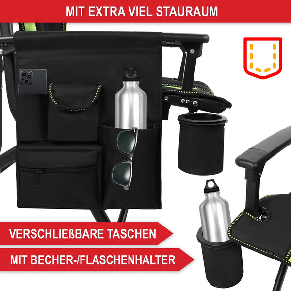 Sedia da campeggio con imbottitura extra, pieghevole e portatile, verde-nero