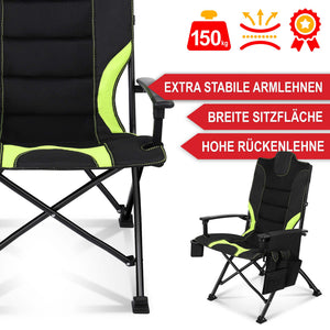 Sedia da campeggio con imbottitura extra, pieghevole e portatile, verde-nero