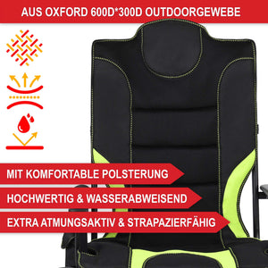 Sedia da campeggio con imbottitura extra, pieghevole e portatile, verde-nero
