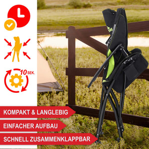 Sedia da campeggio con imbottitura extra, pieghevole e portatile, verde-nero
