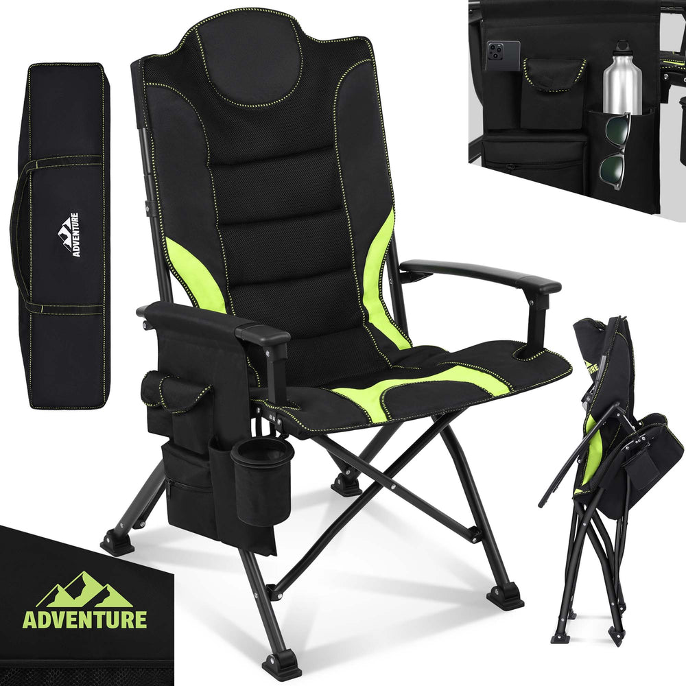 Sedia da campeggio con imbottitura extra, pieghevole e portatile, verde-nero