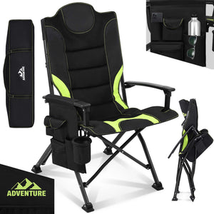 Sedia da campeggio con imbottitura extra, pieghevole e portatile, verde-nero