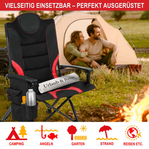 Sedia da campeggio con imbottitura extra, pieghevole e portatile, rosso-nero