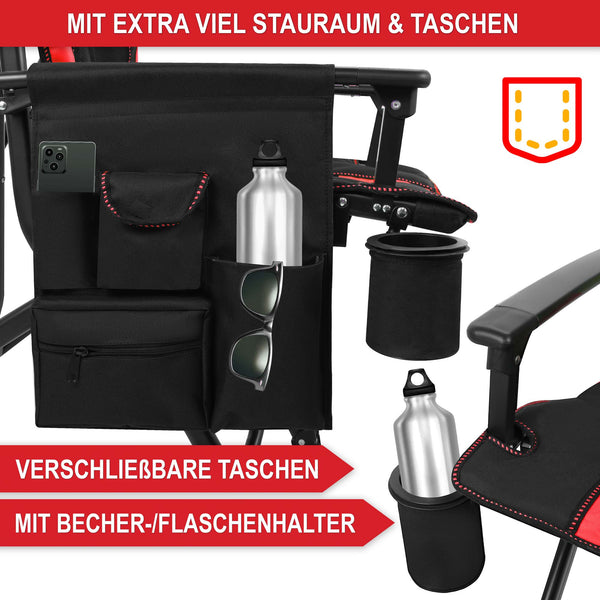 Sedia da campeggio con imbottitura extra, pieghevole e portatile, rosso-nero