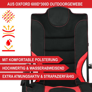 Sedia da campeggio con imbottitura extra, pieghevole e portatile, rosso-nero