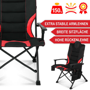 Sedia da campeggio con imbottitura extra, pieghevole e portatile, rosso-nero