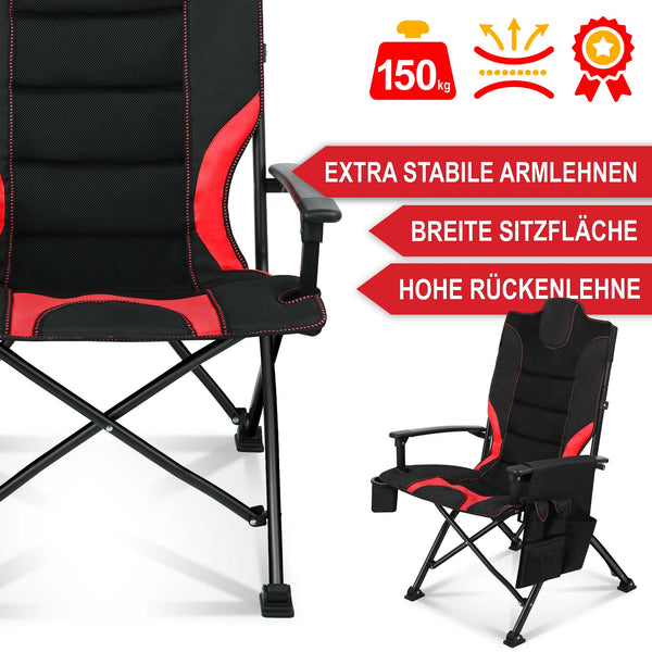 Sedia da campeggio con imbottitura extra, pieghevole e portatile, rosso-nero