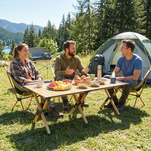 Campingtisch klappbar wasserdicht mit Tasche Aluminium Holzoptik
