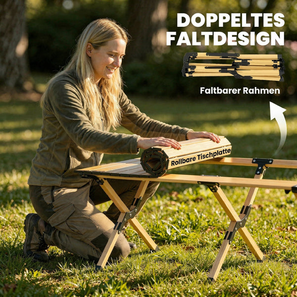 Campingtisch klappbar wasserdicht mit Tasche Aluminium Holzoptik