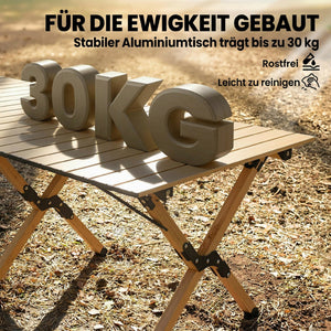 Campingtisch klappbar wasserdicht mit Tasche Aluminium Holzoptik