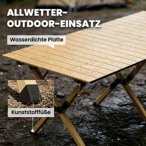 Campingtisch klappbar wasserdicht mit Tasche Aluminium Holzoptik