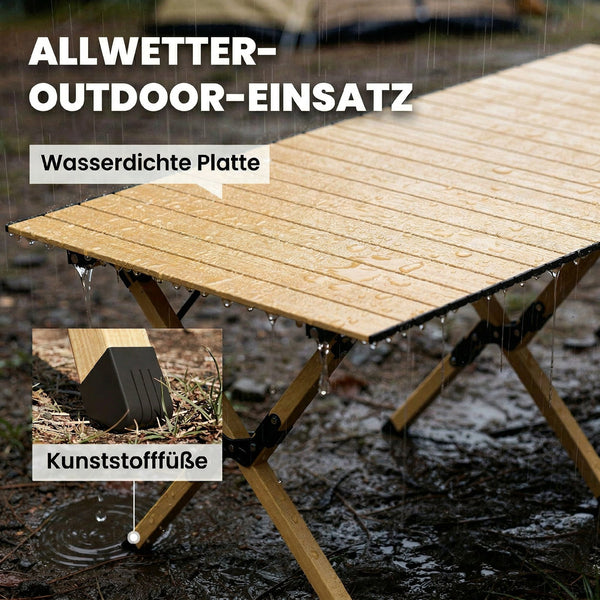 Campingtisch klappbar wasserdicht mit Tasche Aluminium Holzoptik