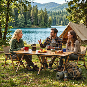 Campingtisch klappbar wasserdicht mit Tasche Aluminium Holzoptik