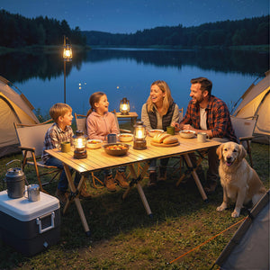 Campingtisch klappbar wasserdicht mit Tasche Aluminium Holzoptik