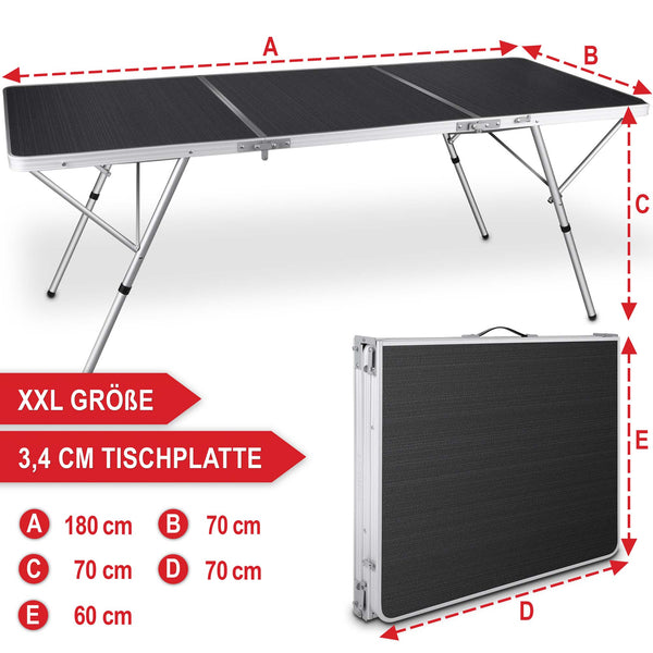 Campingtisch Koffertisch klappbar und tragbar 180x70x70cm