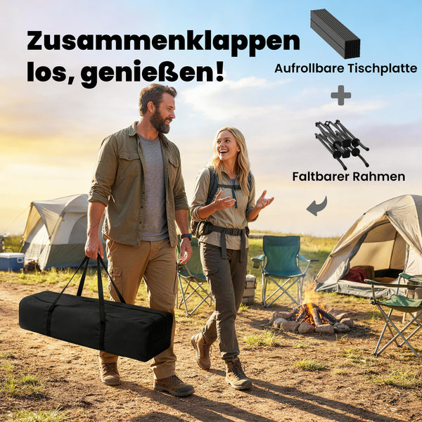 Campingtisch klappbar mit Netzablage und Tragetasche schwarz