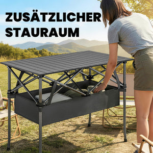 Campingtisch klappbar mit Netzablage und Tragetasche schwarz