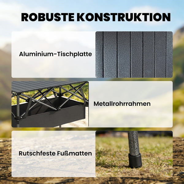 Campingtisch klappbar mit Netzablage und Tragetasche schwarz